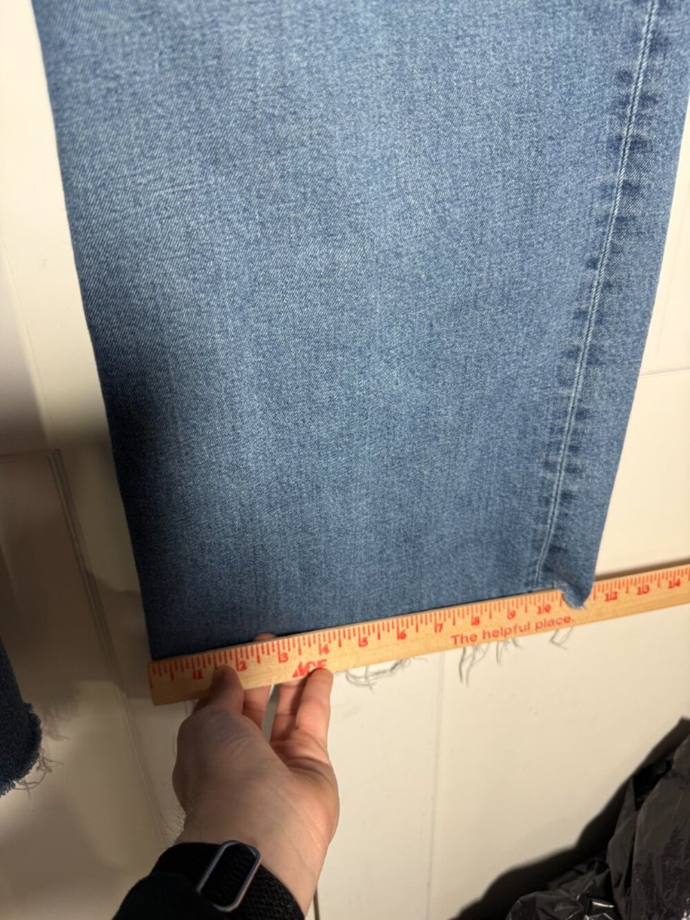 H&M Wide Leg Jeans High Rise Size 16 Fray Hem Cotton Stretchy Blue Baggy Loose - Picture 8 of 9